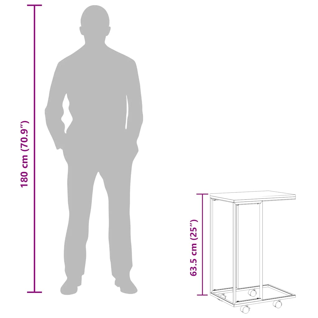 Βοηθητικό Τραπέζι με Ρόδες Μαύρο 40x30x63,5 εκ. Επεξ. Ξύλο