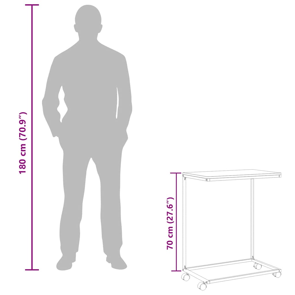 Βοηθητικό Τραπέζι με Ρόδες Μαύρο 55 x 35 x 70 εκ. Επεξ. Ξύλο