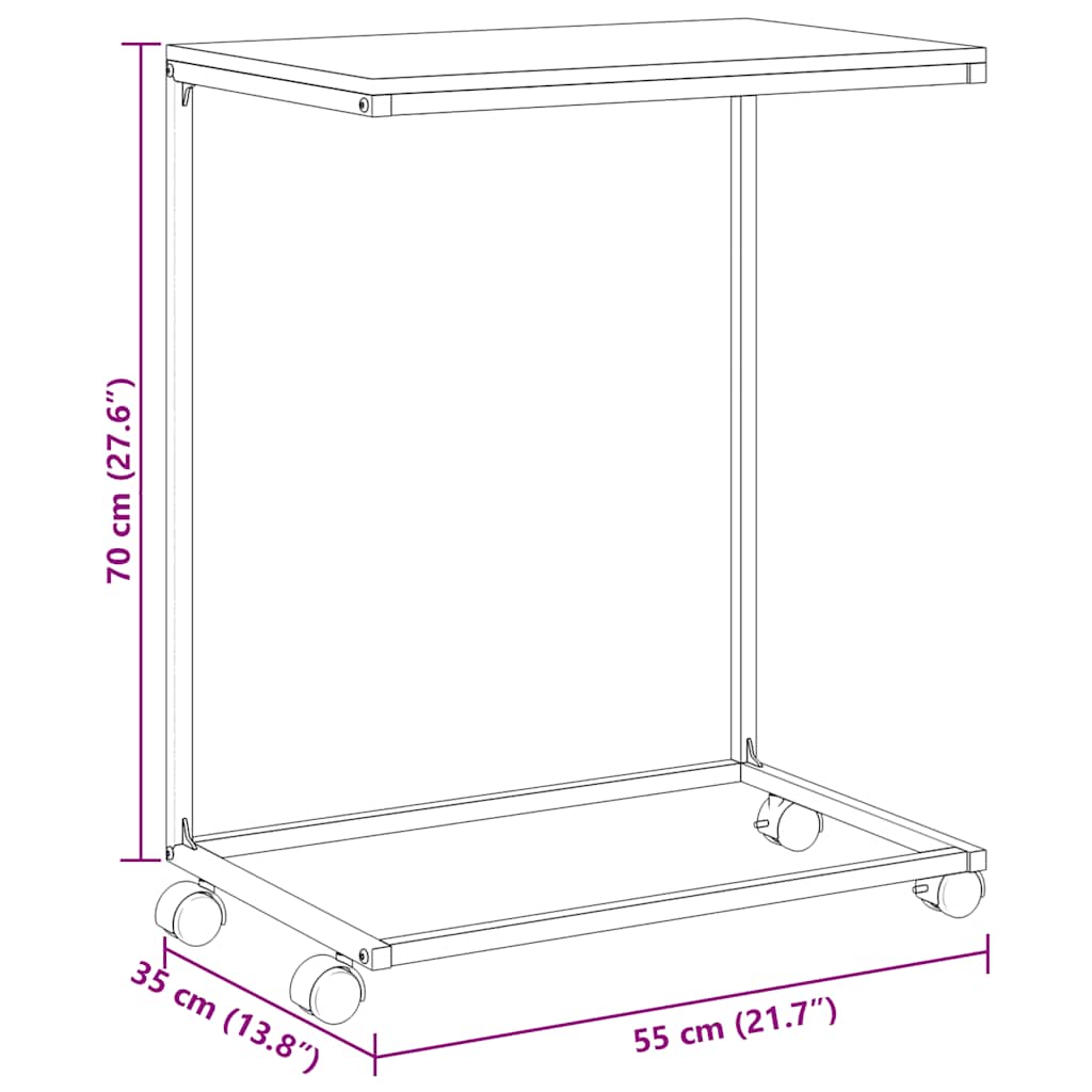 Βοηθητικό Τραπέζι με Ρόδες Λευκό 55 x 35 x 70 εκ. Επεξ. Ξύλο