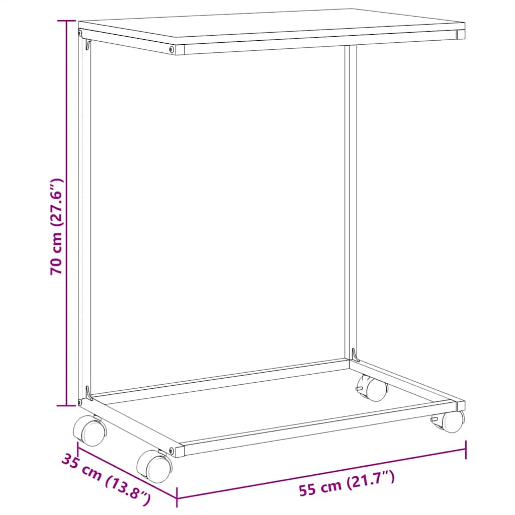 Βοηθητικό Τραπέζι με Ρόδες Λευκό 55 x 35 x 70 εκ. Επεξ. Ξύλο