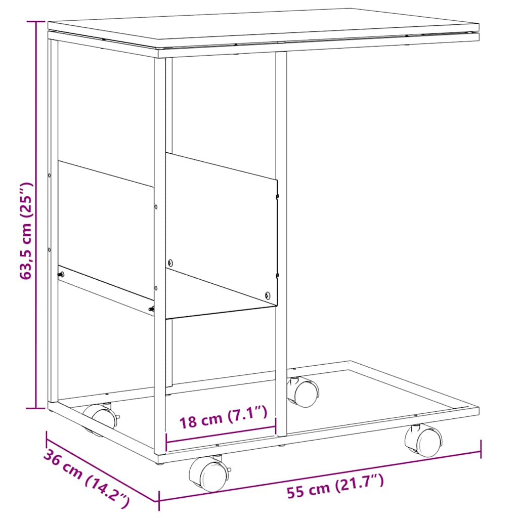 Βοηθητικό Τραπέζι με Ρόδες Λευκό 55 x 36 x 63,5 εκ. Επεξ. Ξύλο