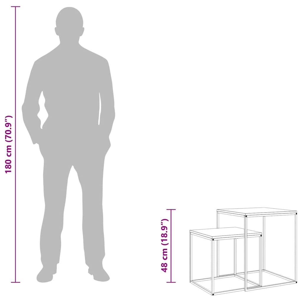 Τραπεζάκια Σαλονιού Σετ 2 τεμ. από Επεξεργασμένο Ξύλο & Μέταλλο