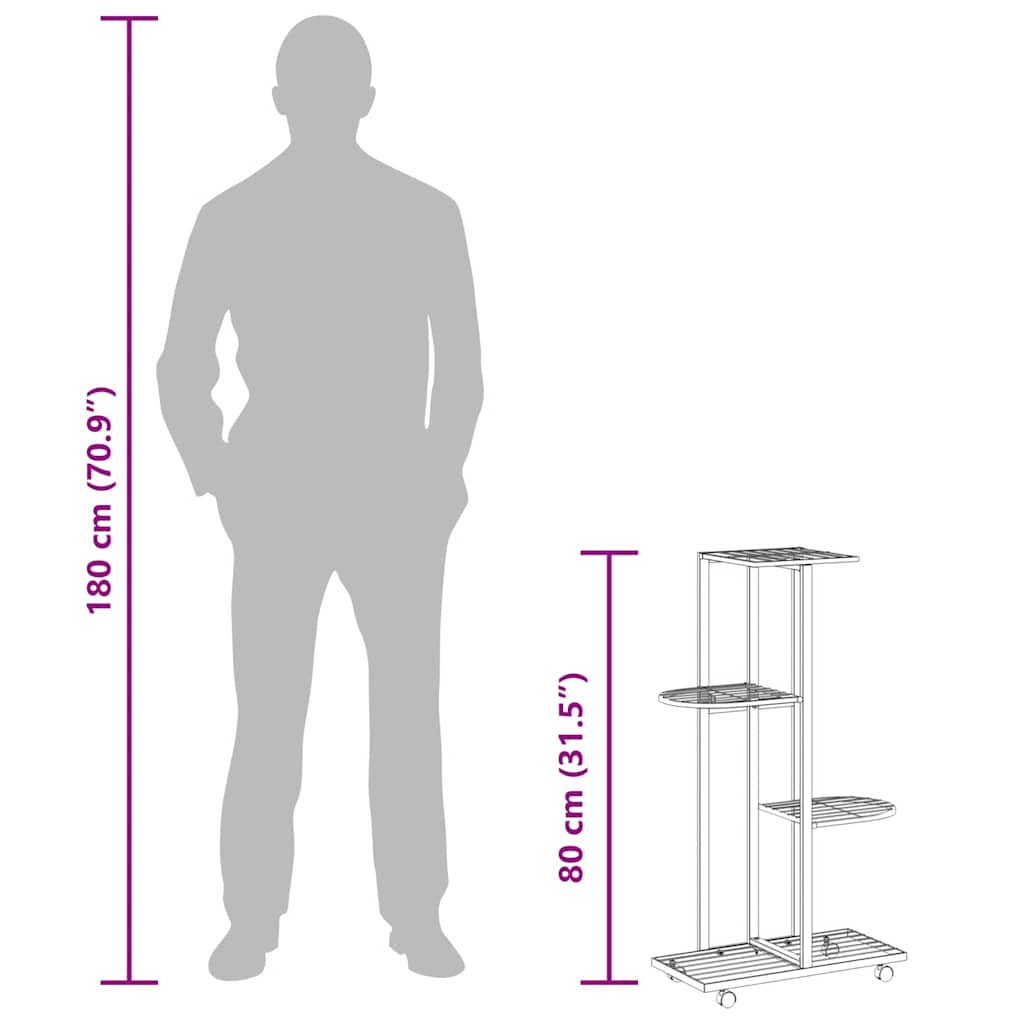 Βάση Λουλουδιών 4 Επιπέδων με Ρόδες 44x23x80 εκ. Μαύρη Σίδερο - Pakobazaar