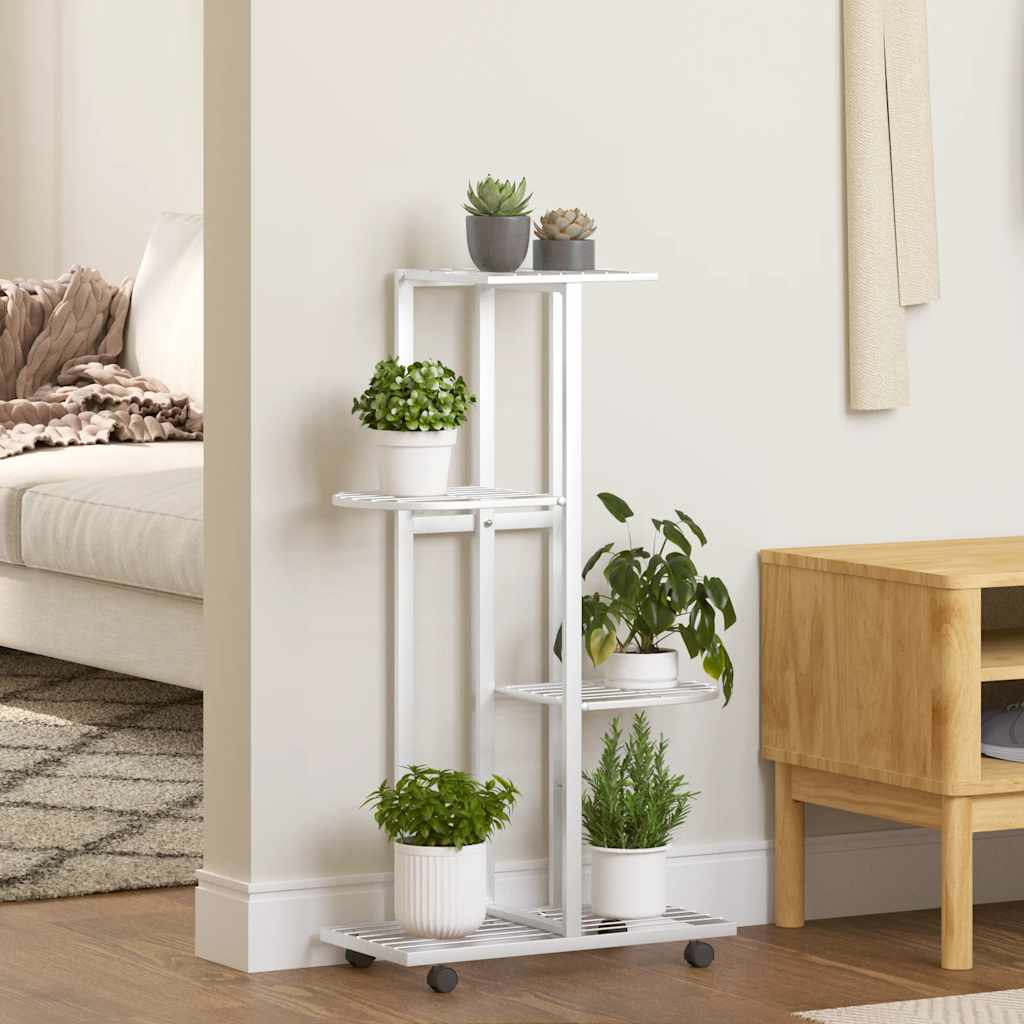 Βάση Λουλουδιών 4 Επιπέδων με Ρόδες 44x23x80 εκ. Λευκή Σίδερο