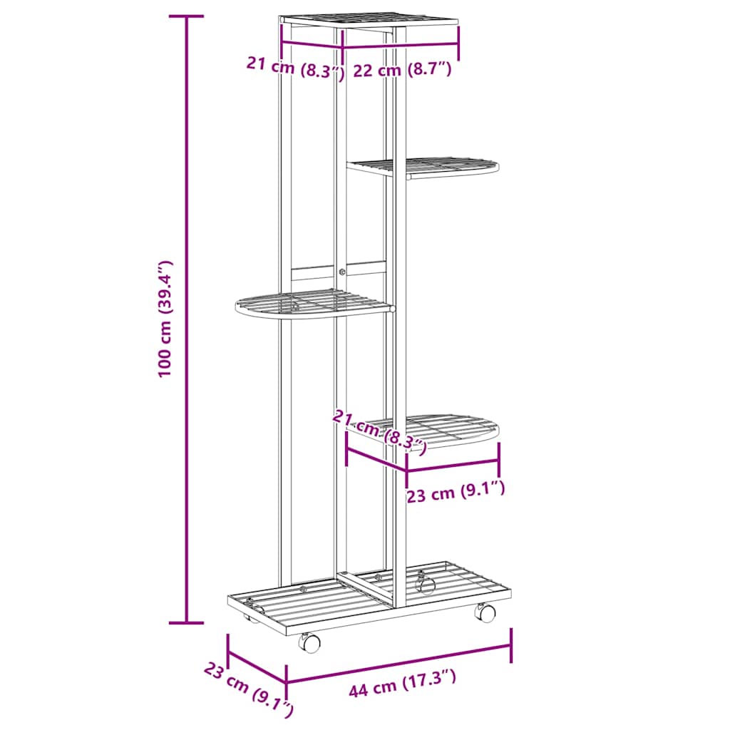 Βάση Λουλουδιών 5 Επιπέδων με Ρόδες 83x25x103,5 εκ Λευκή Σίδερο