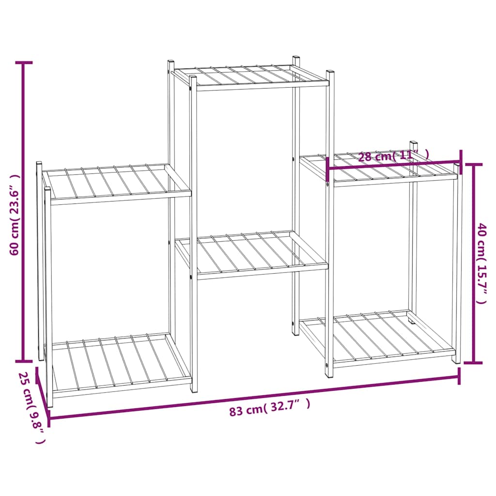 Βάση Λουλουδιών Μαύρη 83 x 25 x 60 εκ. Σιδερένια