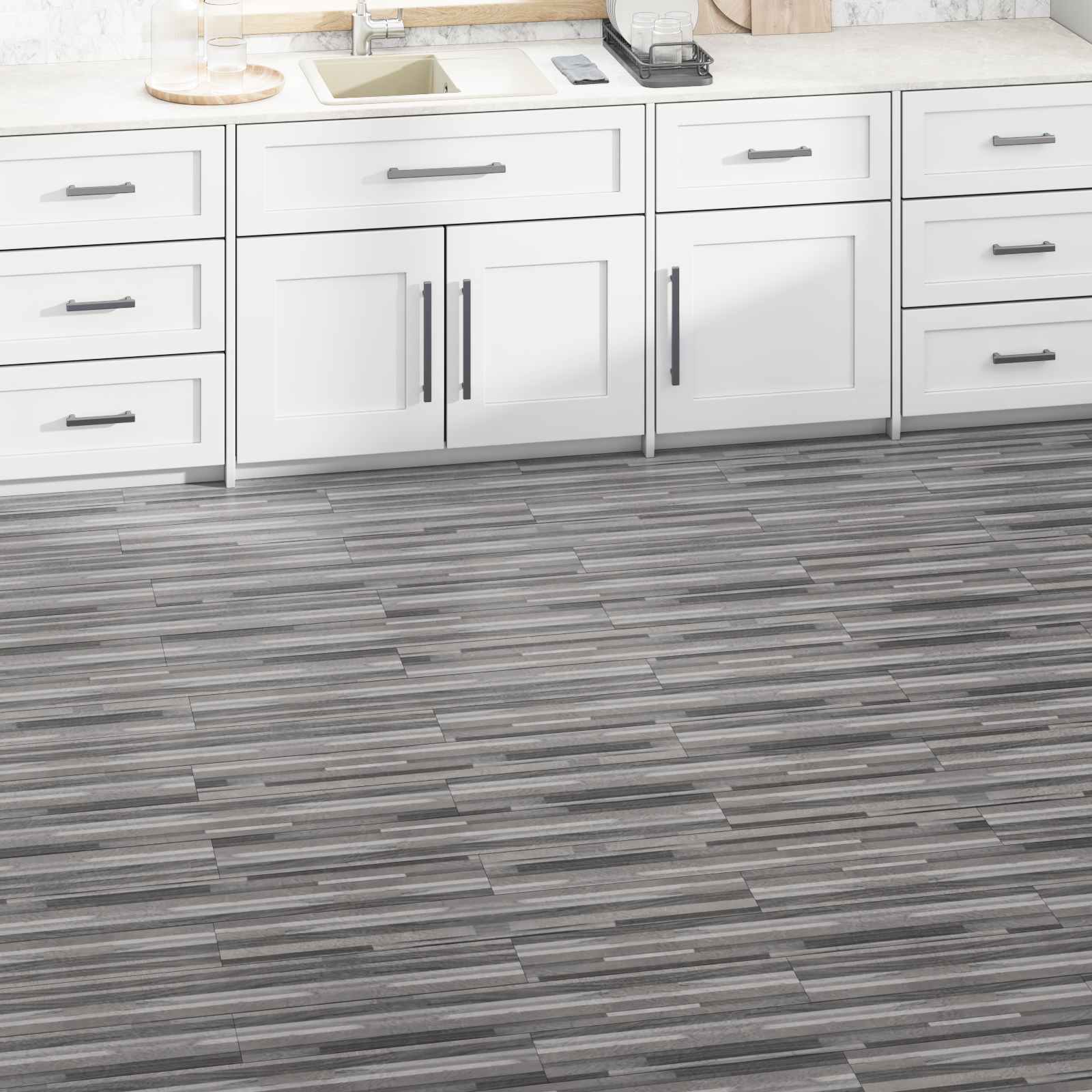 Πλάκες Δαπέδου 18 pcs Γκρι Ριγέ 2,51 m² PVC - Pakobazaar