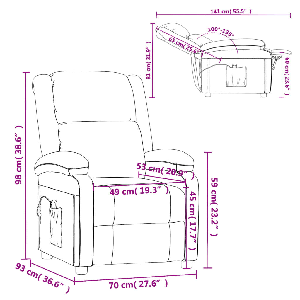Πολυθρόνα Ανακλινόμενη Ηλεκτρική Μοβ Υφασμάτινη