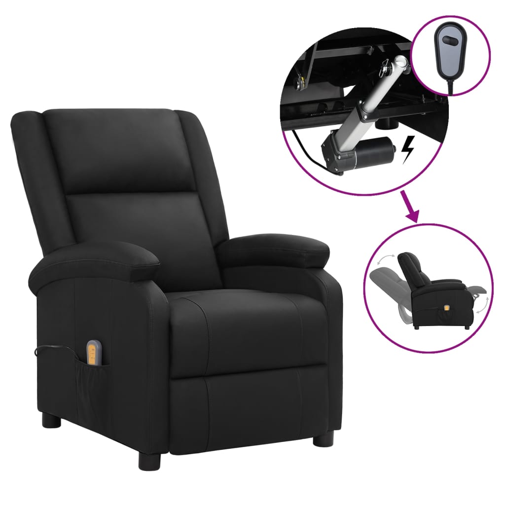 Πολυθρόνα Μασάζ Ανακλινόμενη Ηλεκτρική Μαύρη Γνήσιο Δέρμα