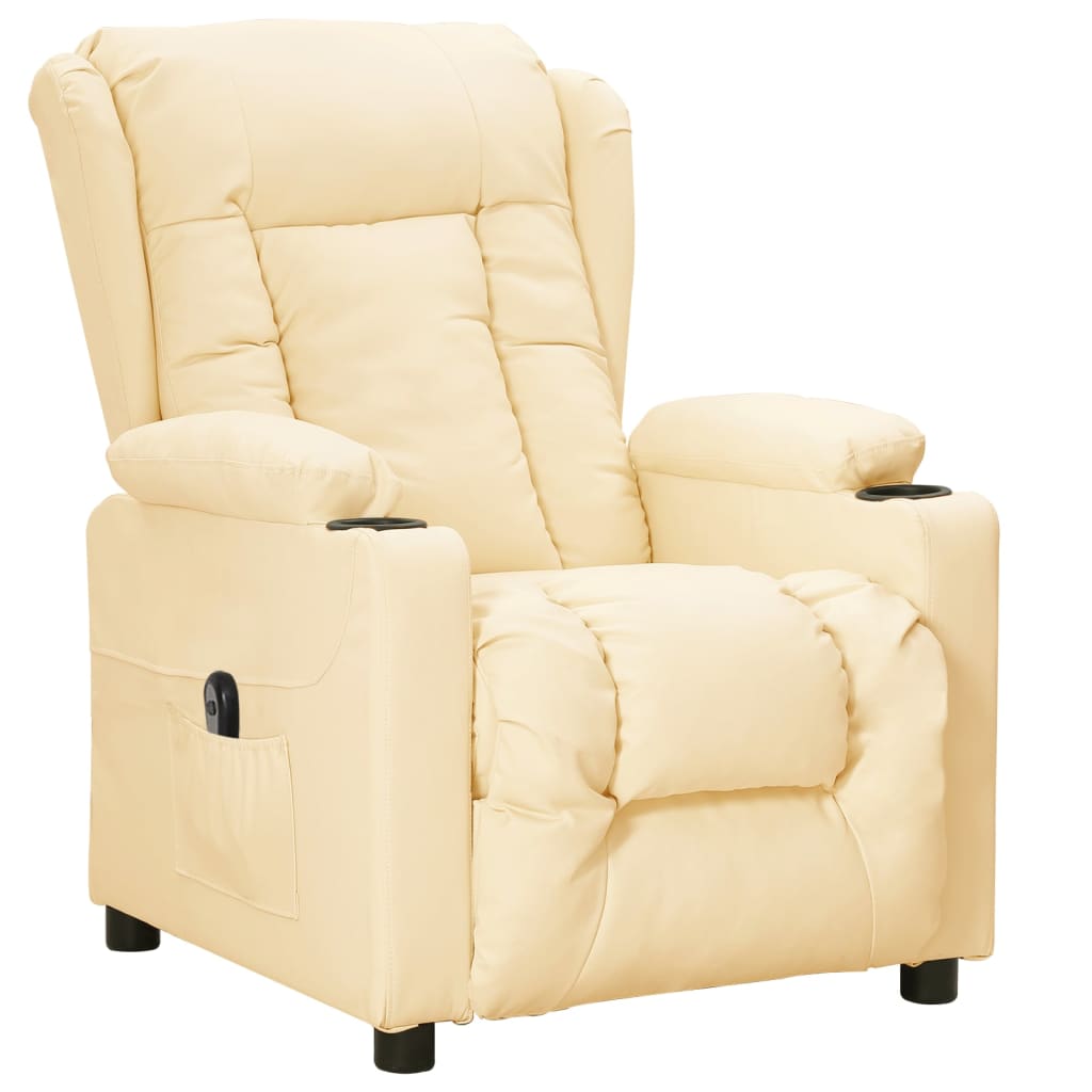 Πολυθρόνα Ανακλινόμενη Ηλεκτρική Κρεμ από Συνθετικό Δέρμα - PAKOBAZAAR