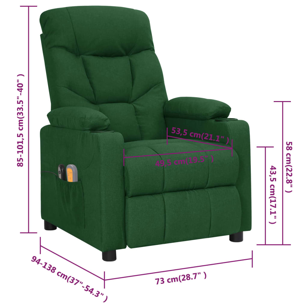 Πολυθρόνα Μασάζ Ηλεκτρική Σκούρο Πράσινο Υφασμάτινη - PAKOBAZAAR