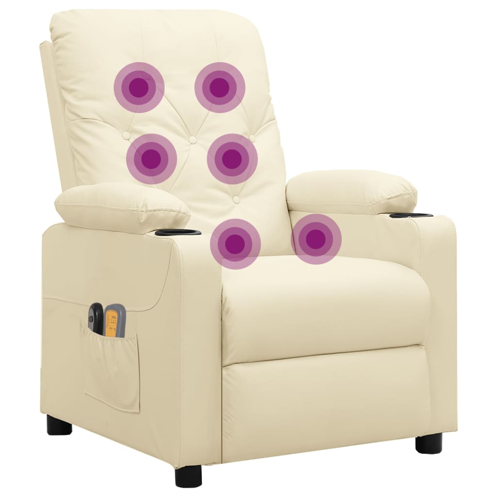 Πολυθρόνα Μασάζ Ηλεκτρική Κρεμ από Συνθετικό Δέρμα - Pakobazaar