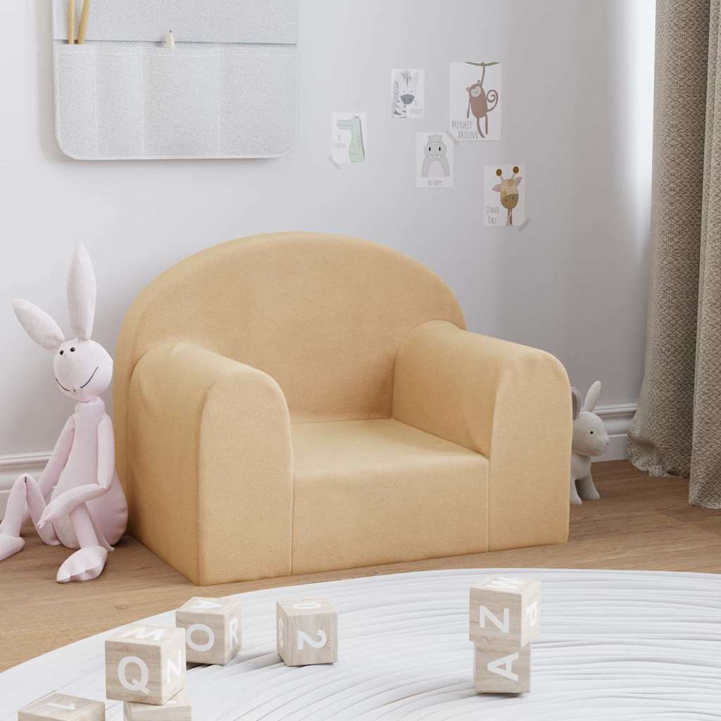 Καναπές Παιδικός Κρεμ από Μαλακό Βελουτέ Ύφασμα