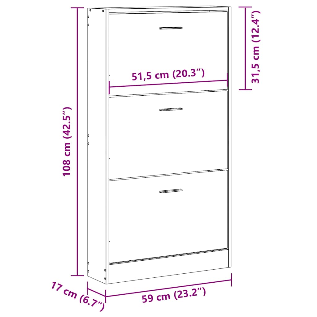 Παπουτσοθήκη Γκρι Σκυροδέματος 59x17x108 εκ. Επεξεργασμένο Ξύλο - Pakobazaar