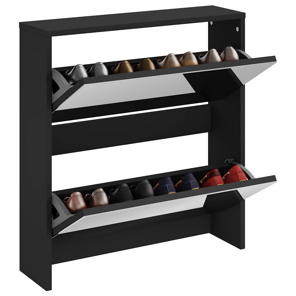 Παπουτσοθήκη με Καθρέφτη 2 Επιπέδων Μαύρη 63 x 17 x 67 εκ. - Pakobazaar