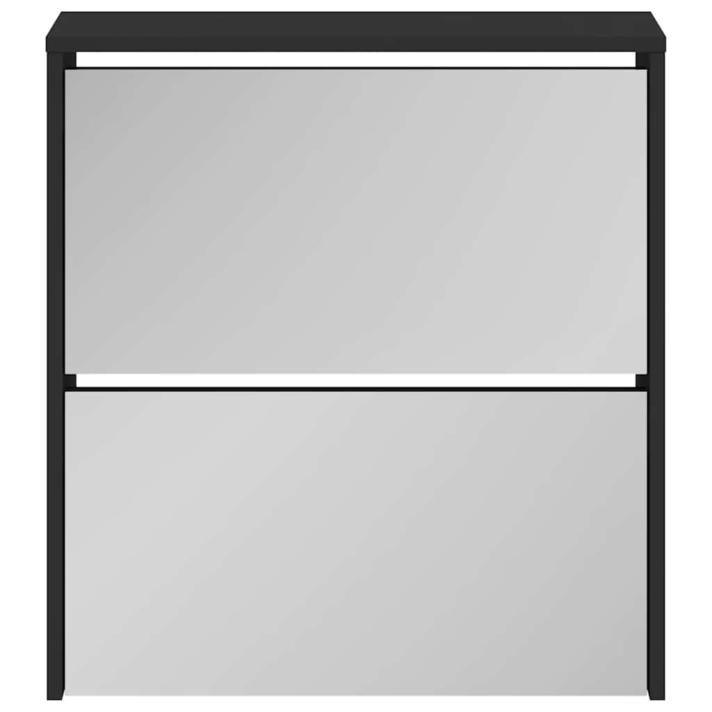 Παπουτσοθήκη με Καθρέφτη 2 Επιπέδων Μαύρη 63 x 17 x 67 εκ. - Pakobazaar