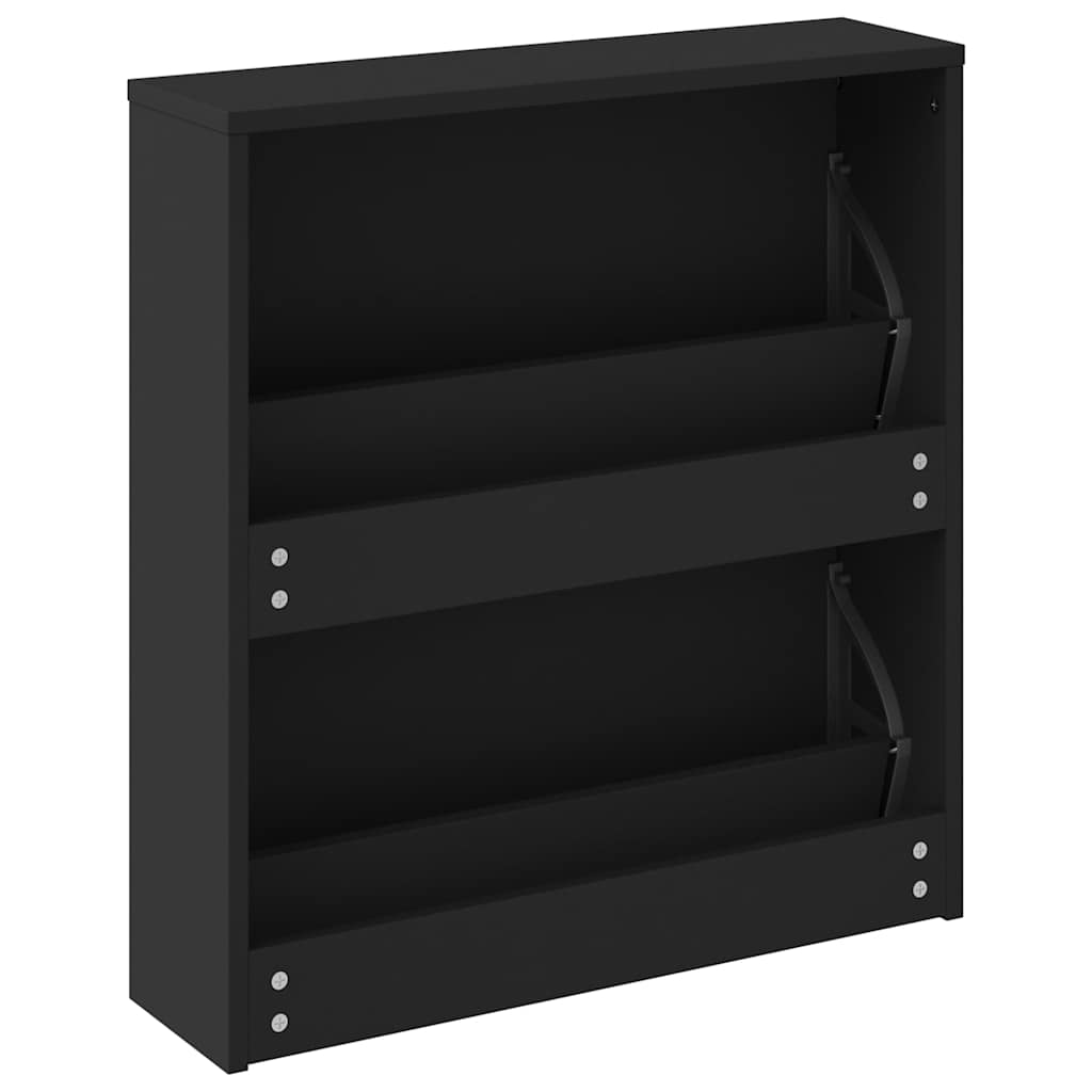 Παπουτσοθήκη με Καθρέφτη 2 Επιπέδων Μαύρη 63 x 17 x 67 εκ. - Pakobazaar