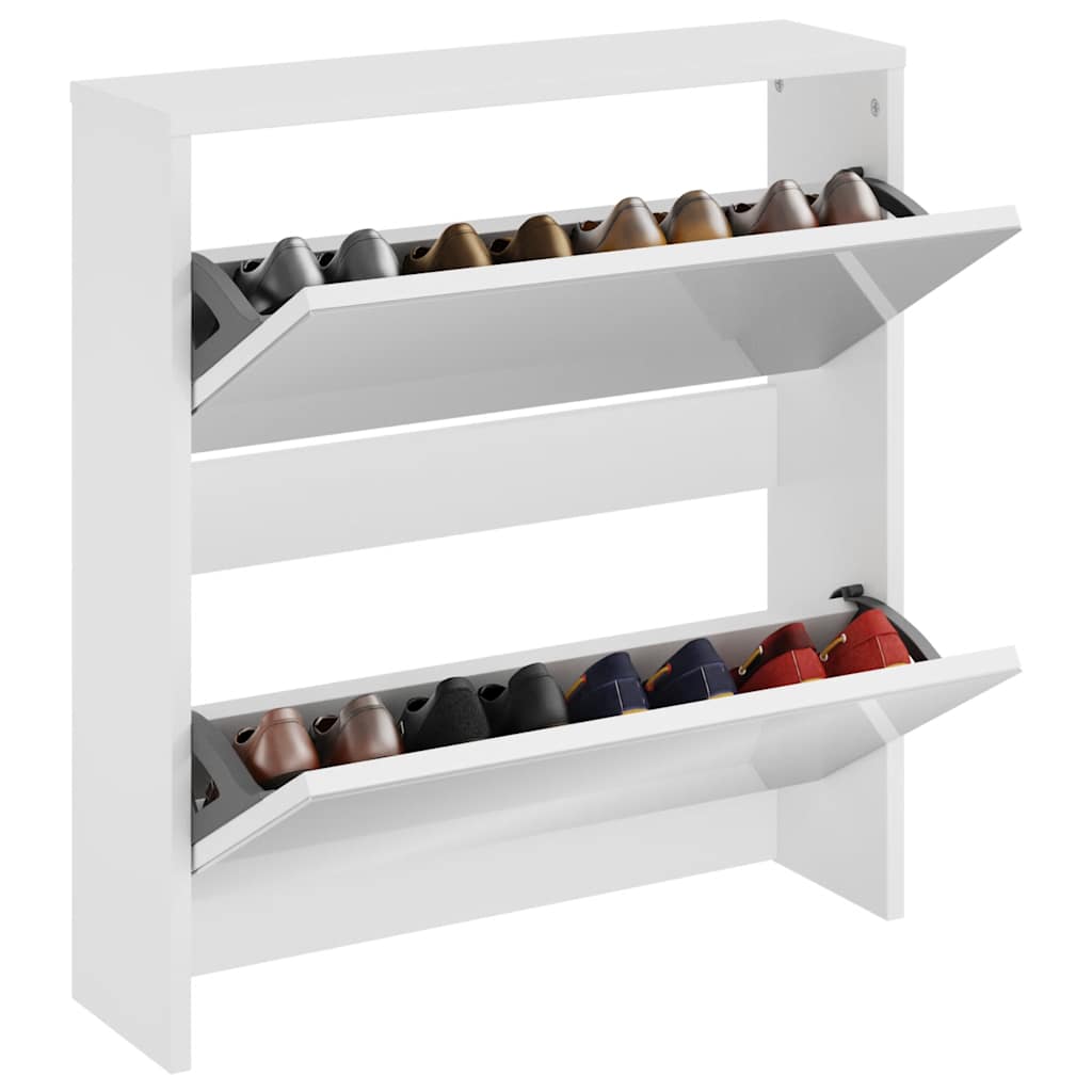 Παπουτσοθήκη με Καθρέφτη 2 Επιπέδων Γυαλιστ. Λευκό 63x17x67 εκ.