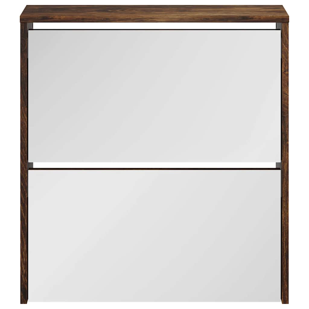 Παπουτσοθήκη με Καθρέφτη 2 Επιπέδων Καπνιστή Δρυς 63x17x67 εκ.