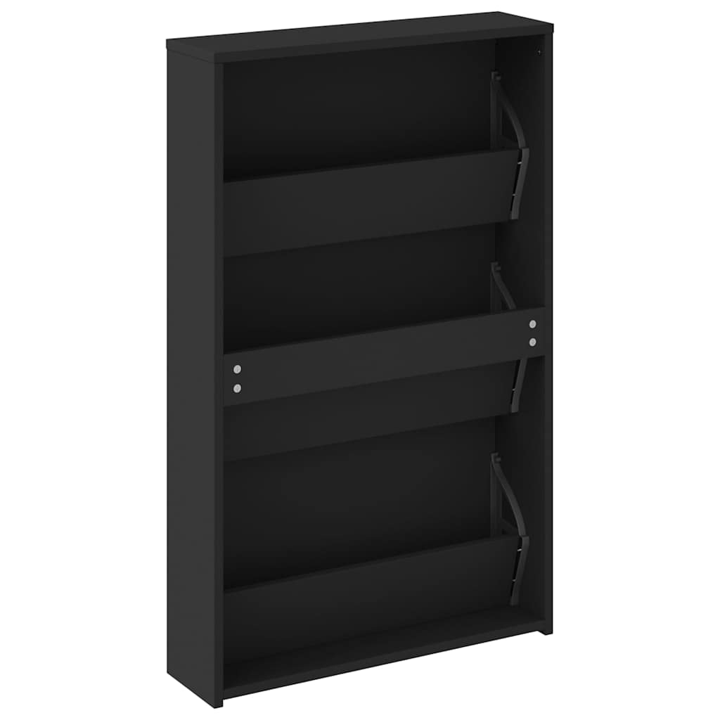 Παπουτσοθήκη με Καθρέφτη 3 Επιπέδων Μαύρο 63x17x102,5 εκ. - Pakobazaar