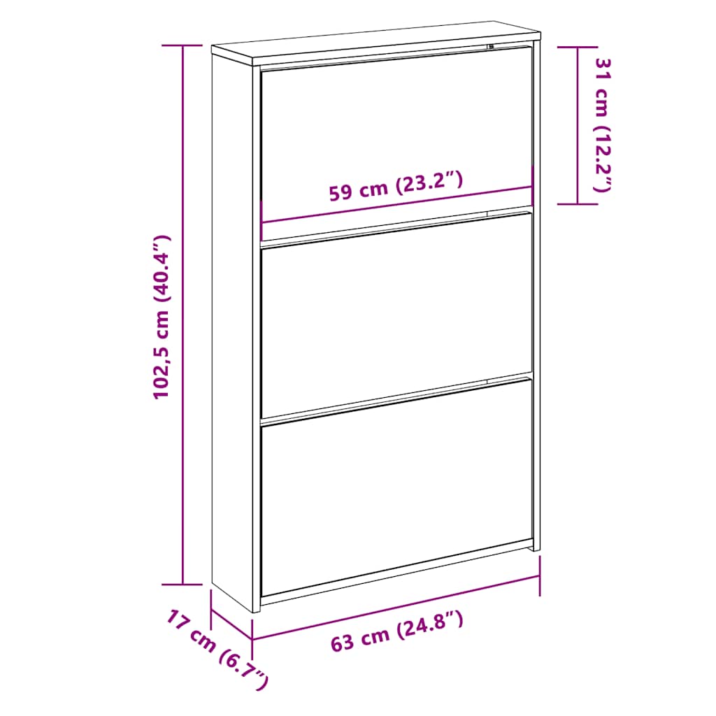 Παπουτσοθήκη με Καθρέφτη 3 Επιπέδων Γκρι Σκυρ. 63x17x102,5 εκ.