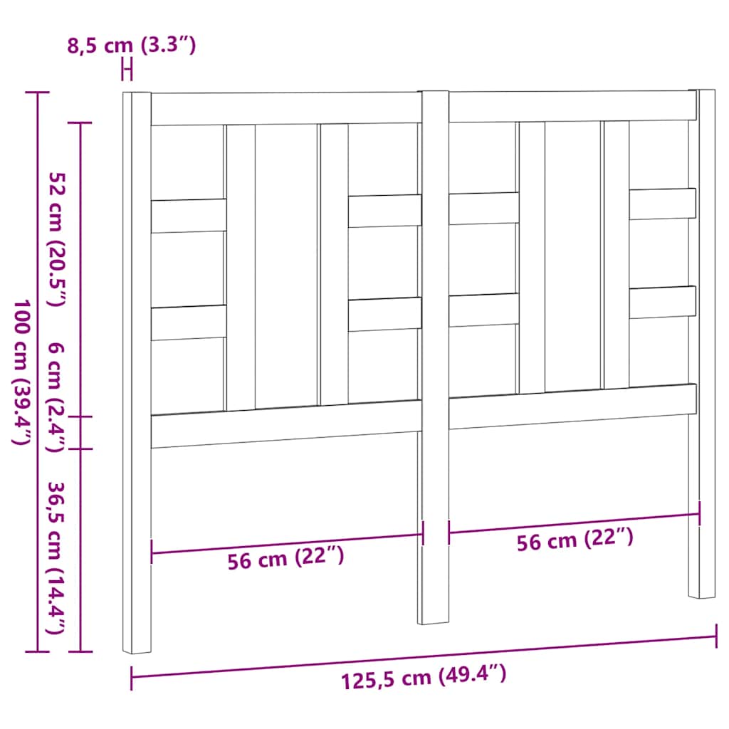 Κεφαλάρι Κρεβατιού Γκρι 126 x 4 x 100 εκ. από Μασίφ Ξύλο Πεύκου