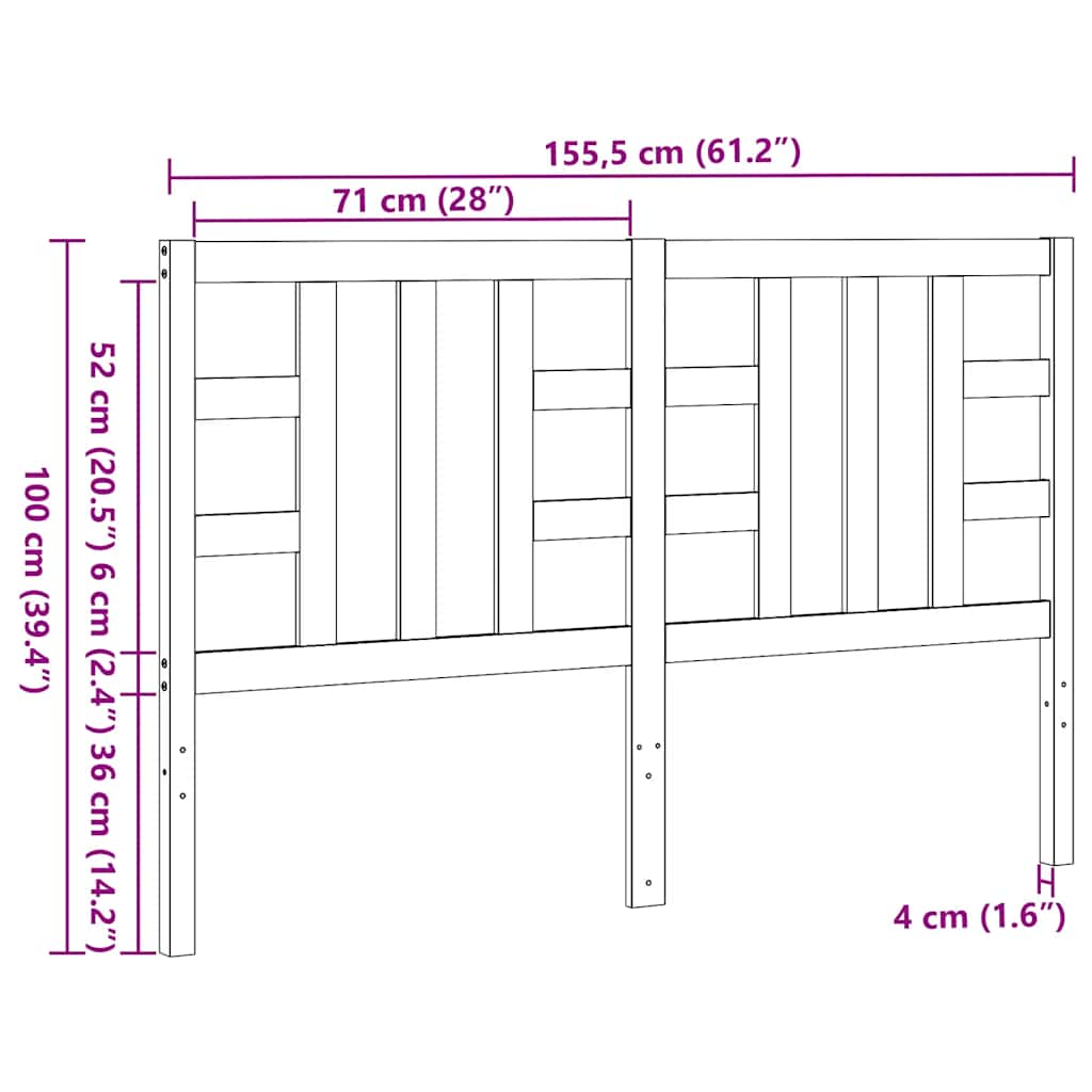 Κεφαλάρι Κρεβατιού Μαύρο 156 x 4 x 100 εκ. Μασίφ Ξύλο Πεύκου