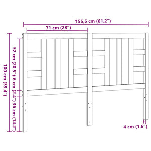 Κεφαλάρι Κρεβατιού Μαύρο 156 x 4 x 100 εκ. Μασίφ Ξύλο Πεύκου
