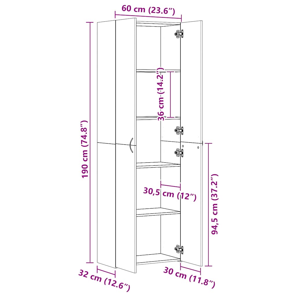Ντουλάπα Γραφείου Γκρι Sonoma 60x32x190 εκ. Επεξεργασμένο Ξύλο