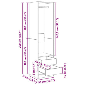 Ντουλάπα με Συρτάρια Καφέ Δρυς 50x50x200 εκ. Επεξεργασμένο Ξύλο