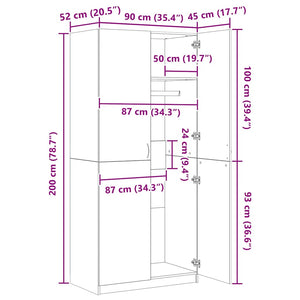 Ντουλάπα Καπνιστή Δρυς 90 x 52 x 200 εκ. από Επεξεργασμένο Ξύλο - Pakobazaar
