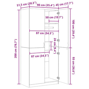Ντουλάπα Γκρι Sonoma 90 x 52 x 200 εκ. από Επεξεργασμένο Ξύλο - Pakobazaar