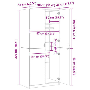 Ντουλάπα Γκρι Sonoma 90 x 52 x 200 εκ. από Επεξεργασμένο Ξύλο - Pakobazaar