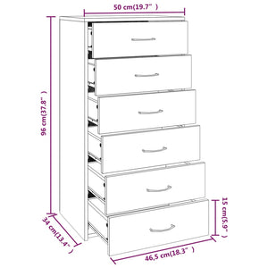Ντουλάπι με 6 Συρτάρια Γκρι Sonoma 50x34x96 εκ. Επεξεργ. Ξύλο - Pakobazaar