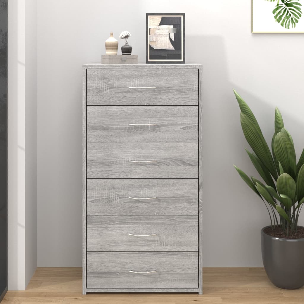Ντουλάπι με 6 Συρτάρια Γκρι Sonoma 50x34x96 εκ. Επεξεργ. Ξύλο - Pakobazaar