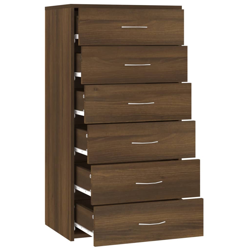 Ντουλάπι με 6 Συρτάρια Καφέ Δρυς 50x34x96 εκ Επεξεργασμένο Ξύλο