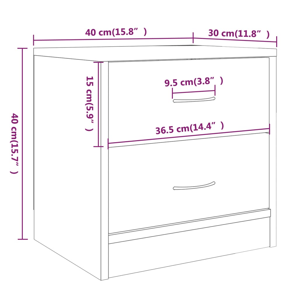 Κομοδίνα 2 τεμ. Καπνιστή Δρυς 40x30x40 εκ. από Επεξεργ. Ξύλο