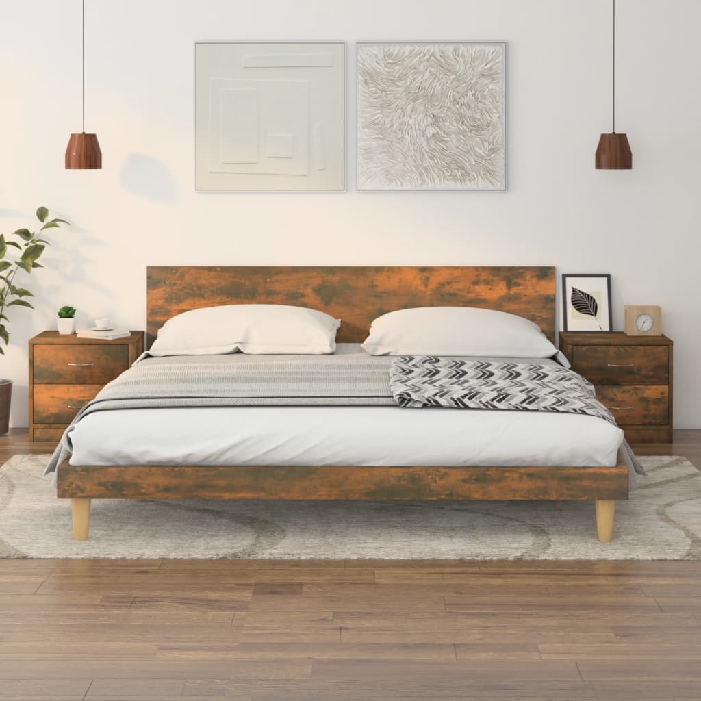 Κομοδίνα 2 τεμ. Καπνιστή Δρυς 40x30x40 εκ. από Επεξεργ. Ξύλο