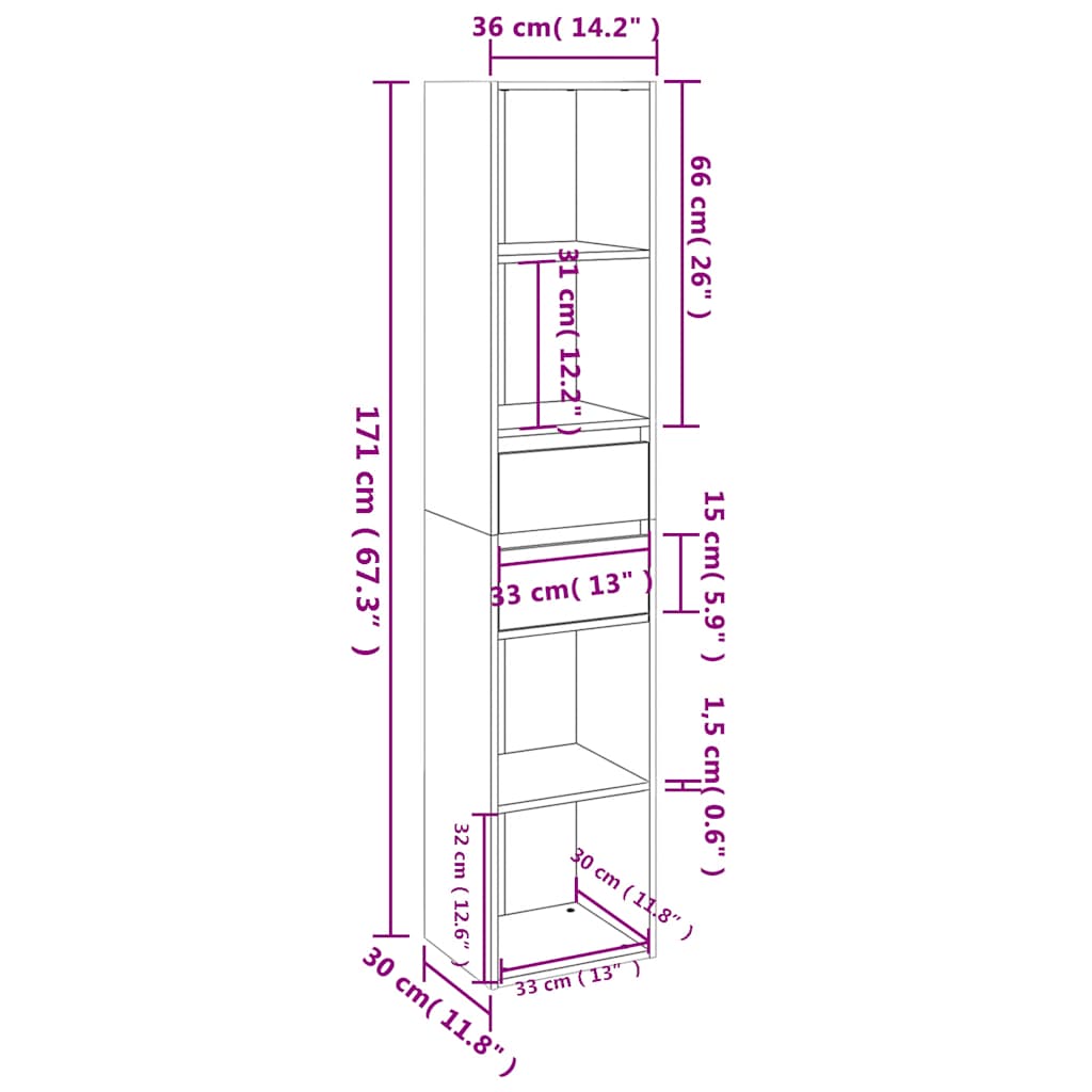 Βιβλιοθήκη Καπνιστή Δρυς 36x30x171 εκ. από Επεξεργασμένο Ξύλο