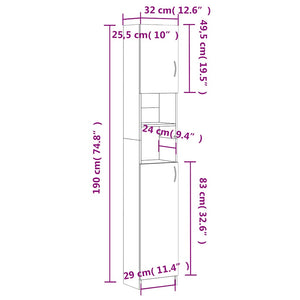 Ντουλάπι Μπάνιου Γκρι Sonoma 32x25,5x190 εκ. Επεξεργασμένο Ξύλο - Pakobazaar