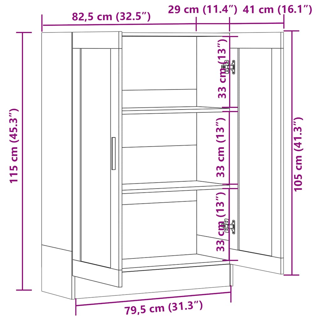 Βιτρίνα Γκρι Sonoma 82,5 x 30,5 x 115 εκ. Επεξεργασμένο Ξύλο