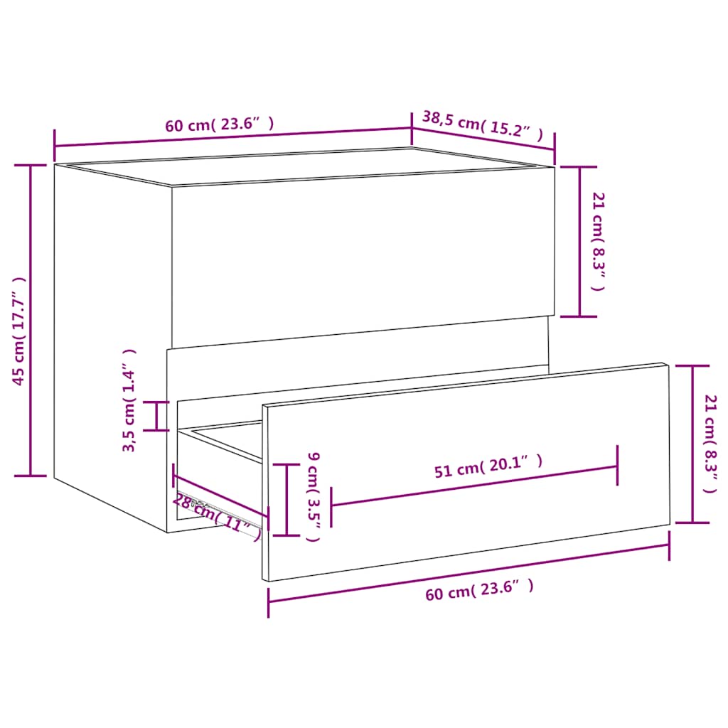 Ντουλάπι Νιπτήρα Γκρι Sonoma 60x38,5x45 εκ. Επεξεργασμένο Ξύλο