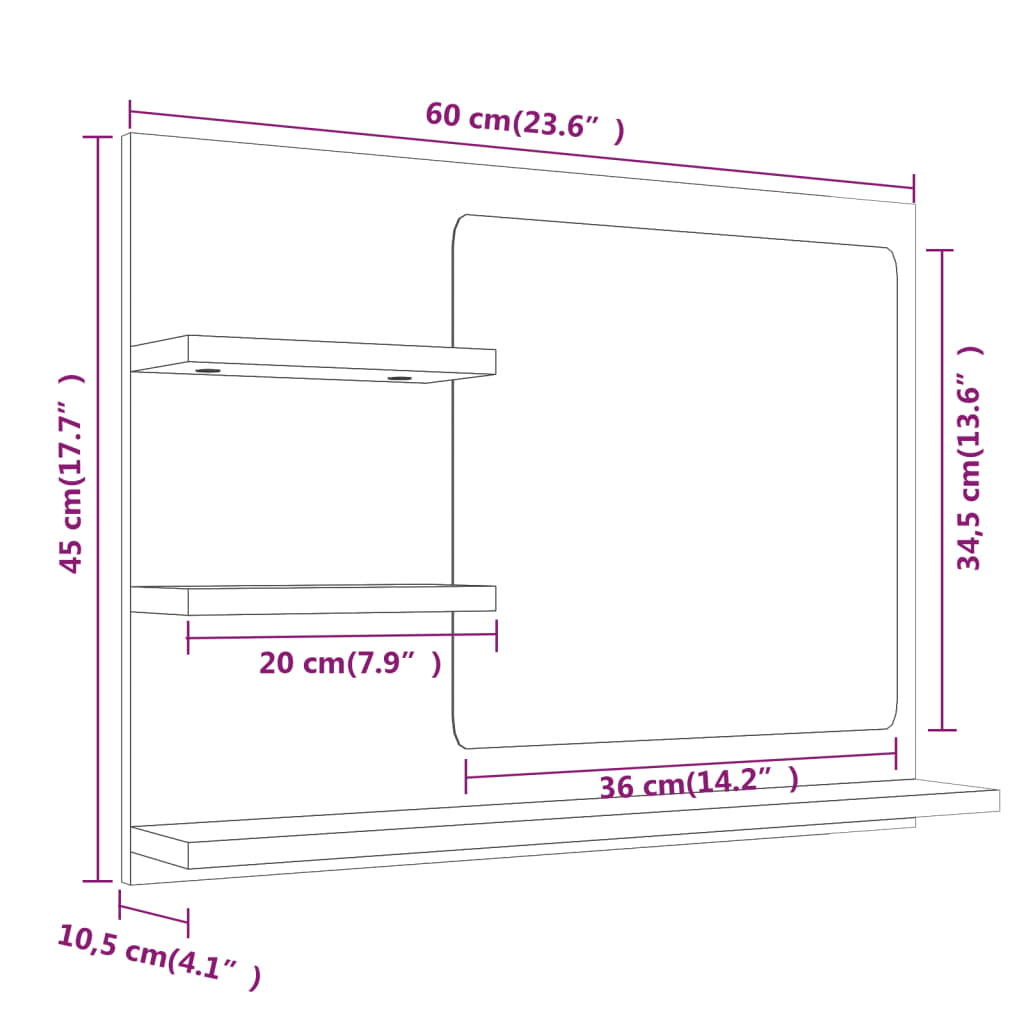 Καθρέφτης Μπάνιου Γκρι Sonoma 60x10,5x45 εκ. Επεξεργασμένο Ξύλο