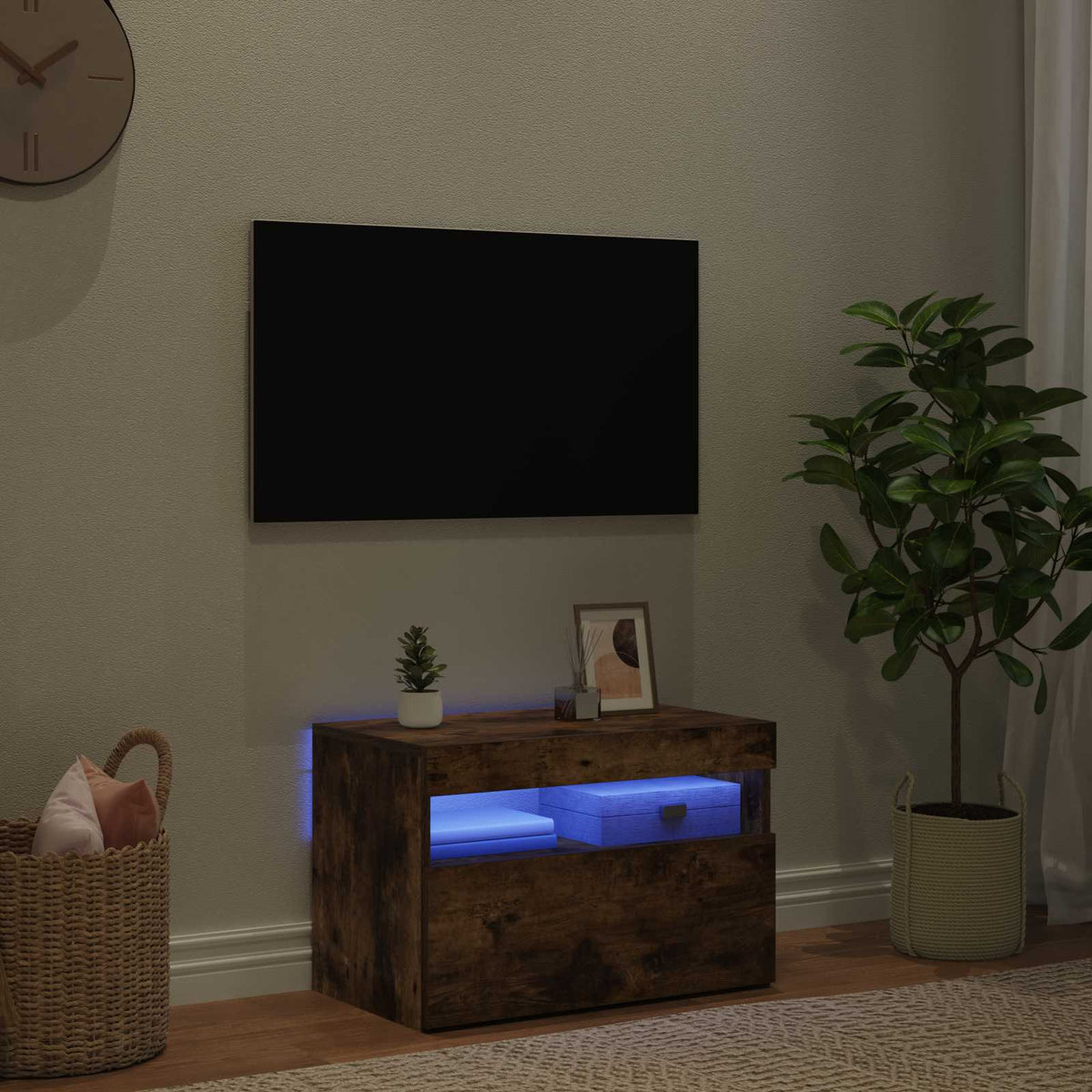 Έπιπλο Τηλεόρασης με LED Καπνιστή Δρυς 60 x 35 x 40 εκ. - Pakobazaar