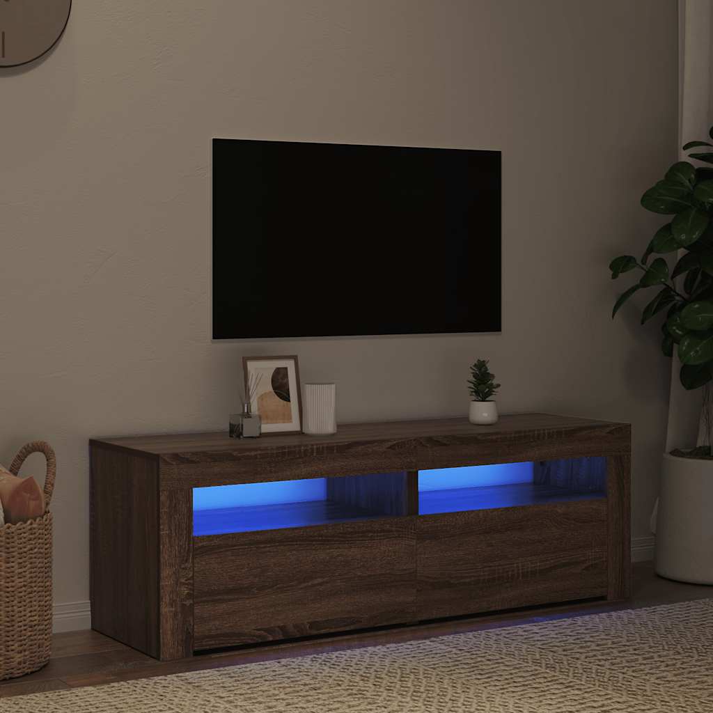 Έπιπλο Τηλεόρασης με LED Καφέ Δρυς 120x35x40 εκ.