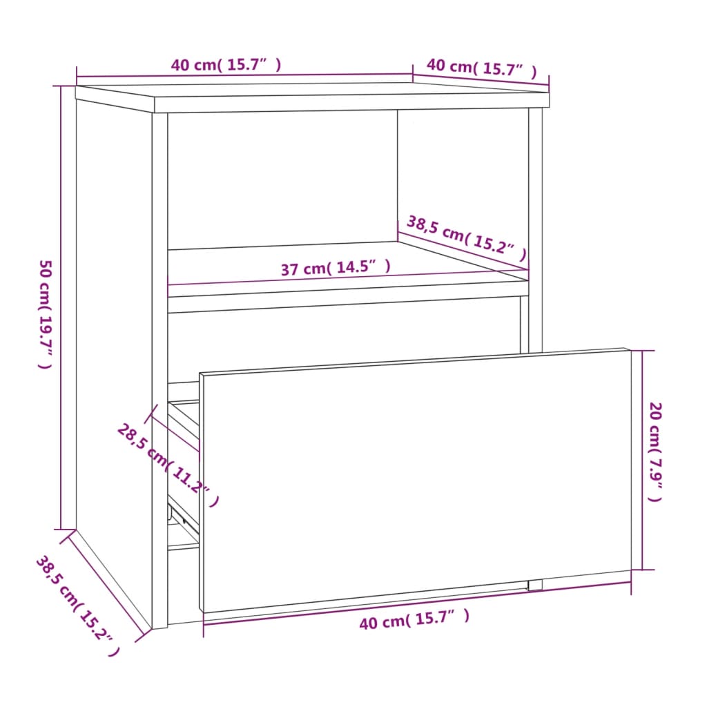 Κομοδίνο Γκρι Sonoma 40 x 40 x 50 εκ. από Επεξεργασμένο Ξύλο - Pakobazaar