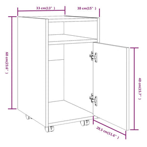 Ντουλάπι με Ροδάκια Καφέ Δρυς 33x38x60 εκ. Επεξεργασμένο ξύλο