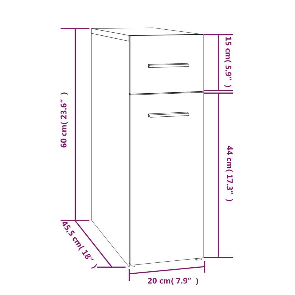 Συρταριέρα Γενικής Χρήσης Καπν. Δρυς 20x45,5x60 εκ. Επεξ. Ξύλο - Pakobazaar