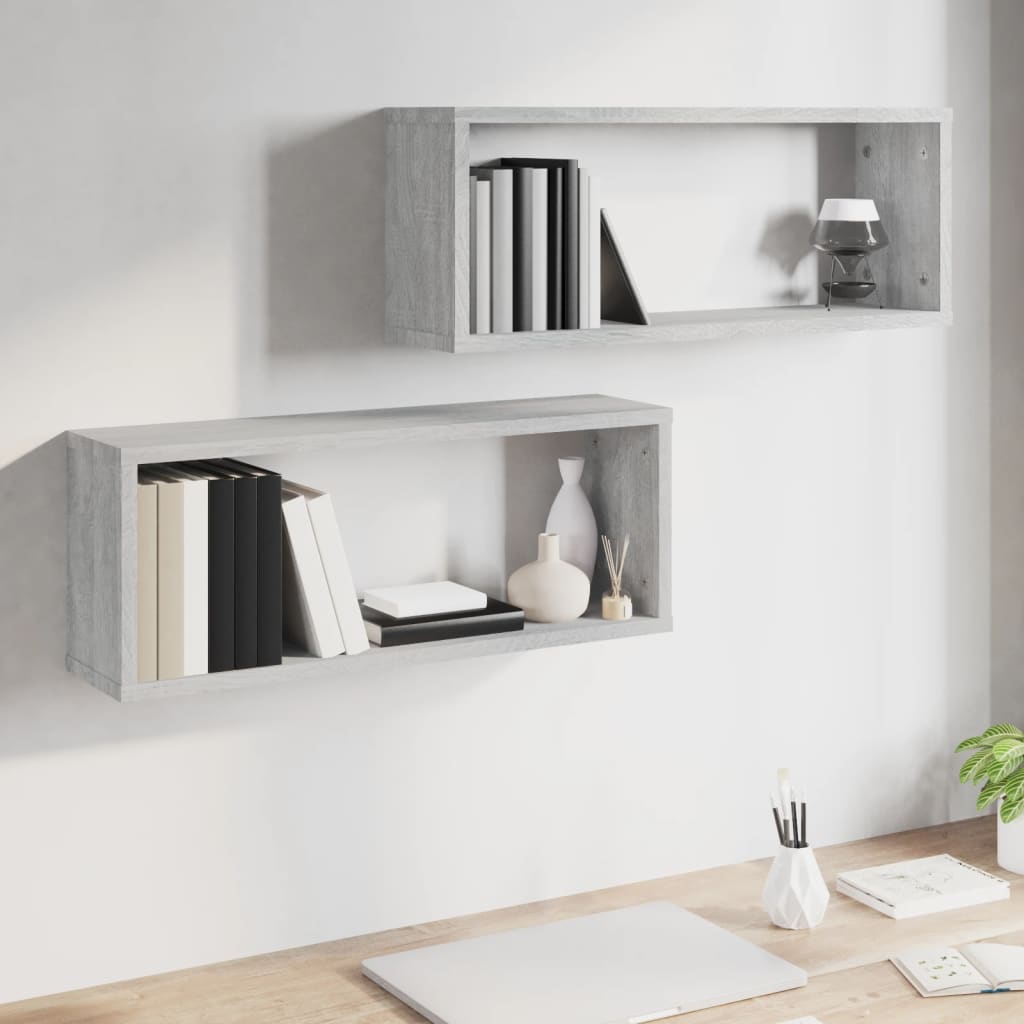 Ραφιέρες Τοίχου Κύβος 2 τεμ Γκρι Sonoma 60x15x23 εκ. Επεξ. Ξύλο - Pakobazaar