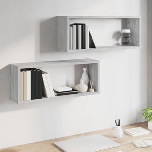 Ραφιέρες Τοίχου Κύβος 2 τεμ Γκρι Sonoma 60x15x23 εκ. Επεξ. Ξύλο - Pakobazaar